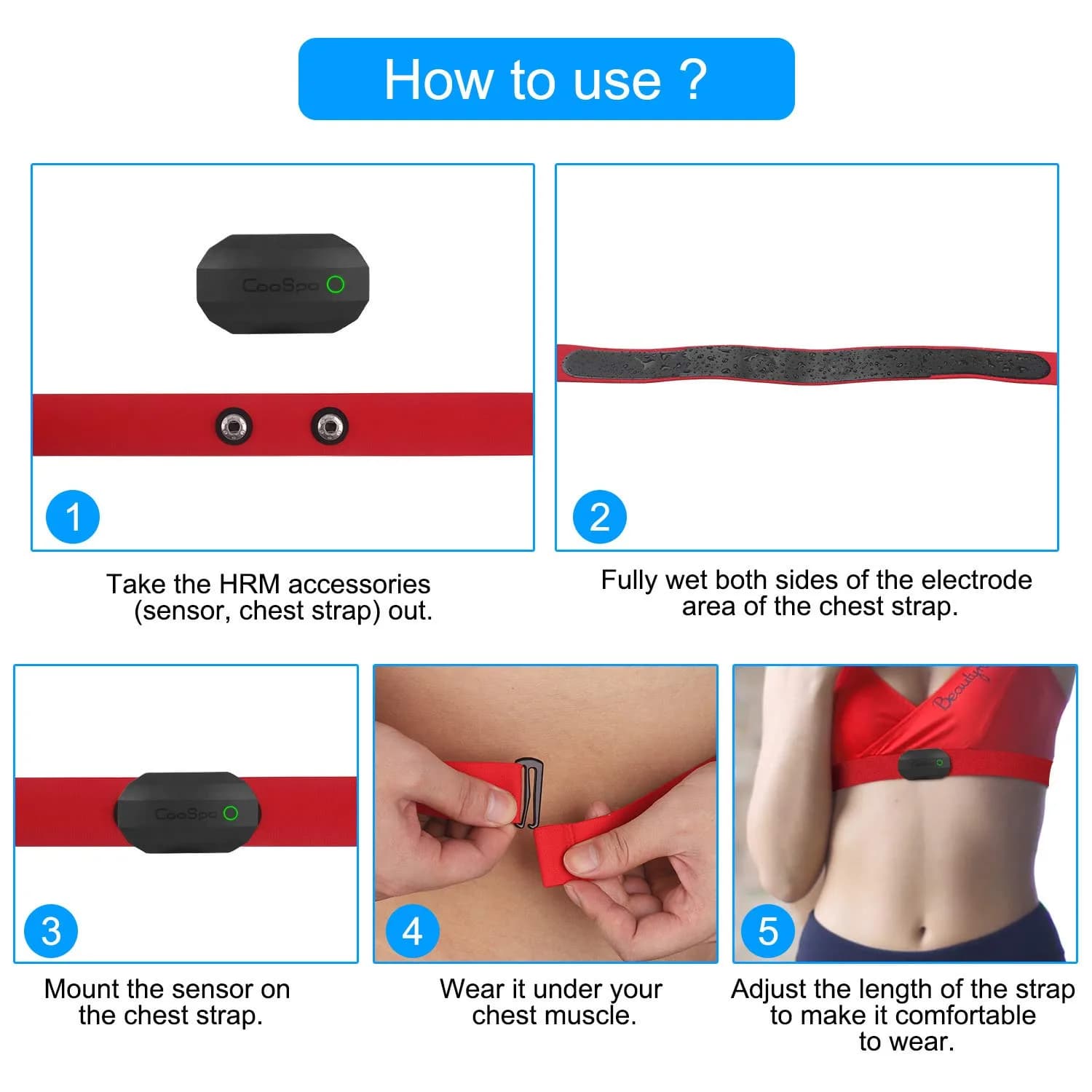 CooSpo H808S Heart Rate Monitor Chest Strap | ANT+ BLE, IP67 Waterproof, 300H Battery - view 6