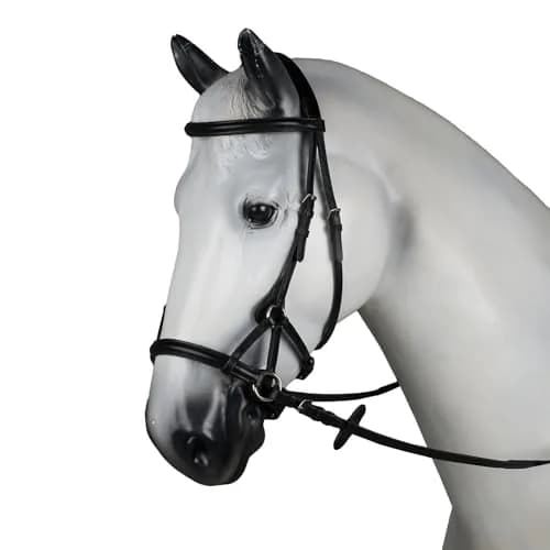 HORZE Denver Soft Leather Side Pull Bitless Bridle for Horses | Web Reins Included - Black - Warmblood thumbnail 1