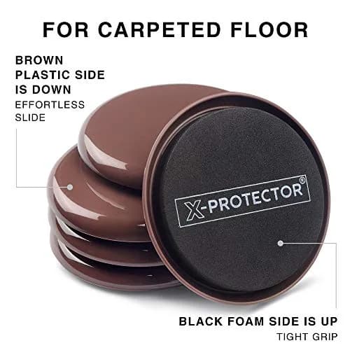 X-Protector Furniture Sliders for Carpet, 8 PCS 3 1/2" Moving Pads | Heavy Duty Carpet Glides for Easy Furniture Moving thumbnail 4