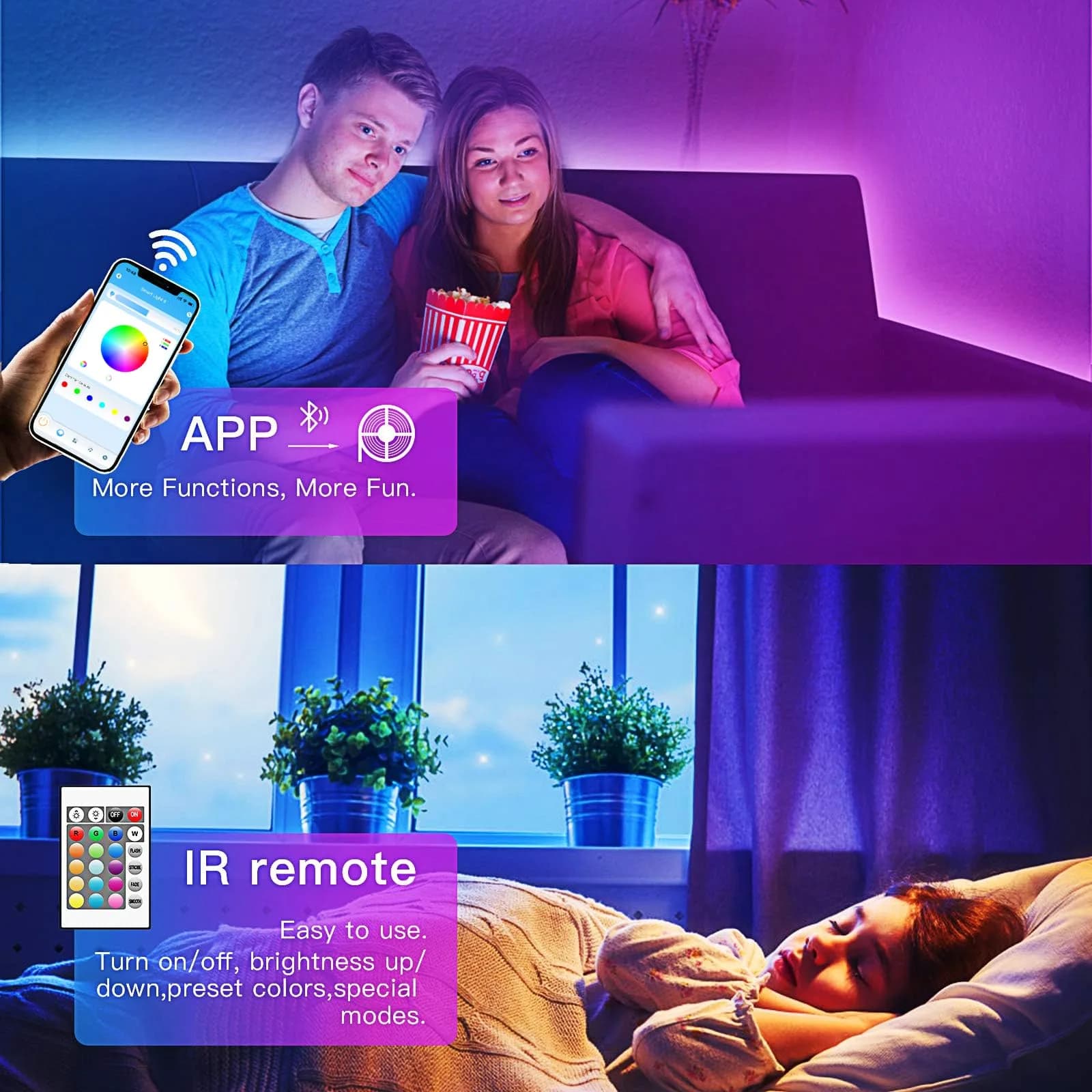 TJOY 50ft Bluetooth LED Strip Lights | RGB Color Changing Lights with Phone & Mic Control thumbnail 4