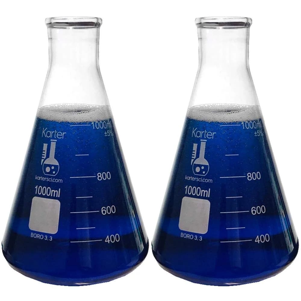 Karter Scientific Erlenmeyer Flask Set 1000ML Borosilicate Glass | Heavy Duty, Accurate Graduations