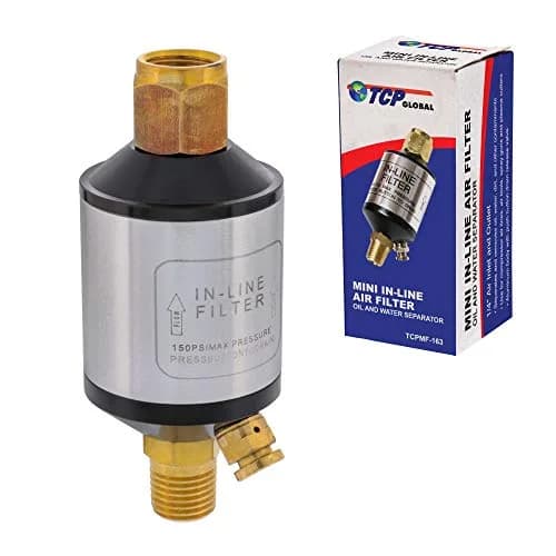 TCP Global Mini In-Line Air Filter, Oil & Water Separator | Aluminum Body, 1/4" Inlet/Outlet thumbnail 1