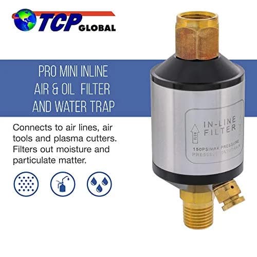 TCP Global Mini In-Line Air Filter, Oil & Water Separator | Aluminum Body, 1/4" Inlet/Outlet thumbnail 2