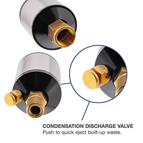 TCP Global Mini In-Line Air Filter, Oil & Water Separator | Aluminum Body, 1/4" Inlet/Outlet thumbnail 3