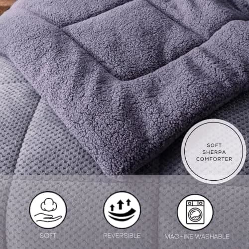 KASENTEX King Size Comforter | Reversible Sherpa & Plush Fleece | 104 x 90 in | OEKO-TEX Certified thumbnail 6