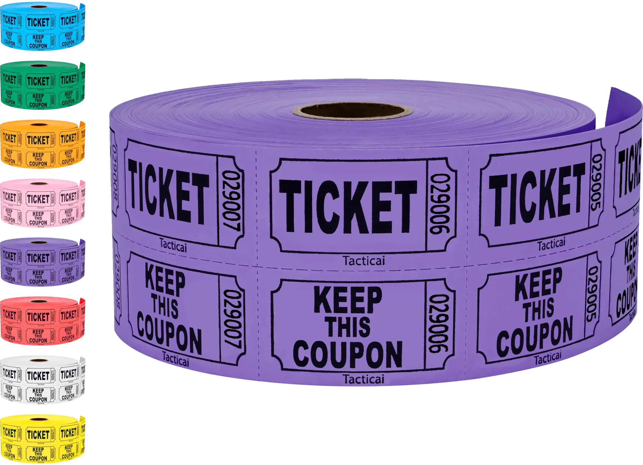 Tacticai Raffle Tickets Blue Double Roll 1000 Count | Event Entry Tickets for Fundraisers — A - Double Roll - 1,000 Tickets - Keep - Purple