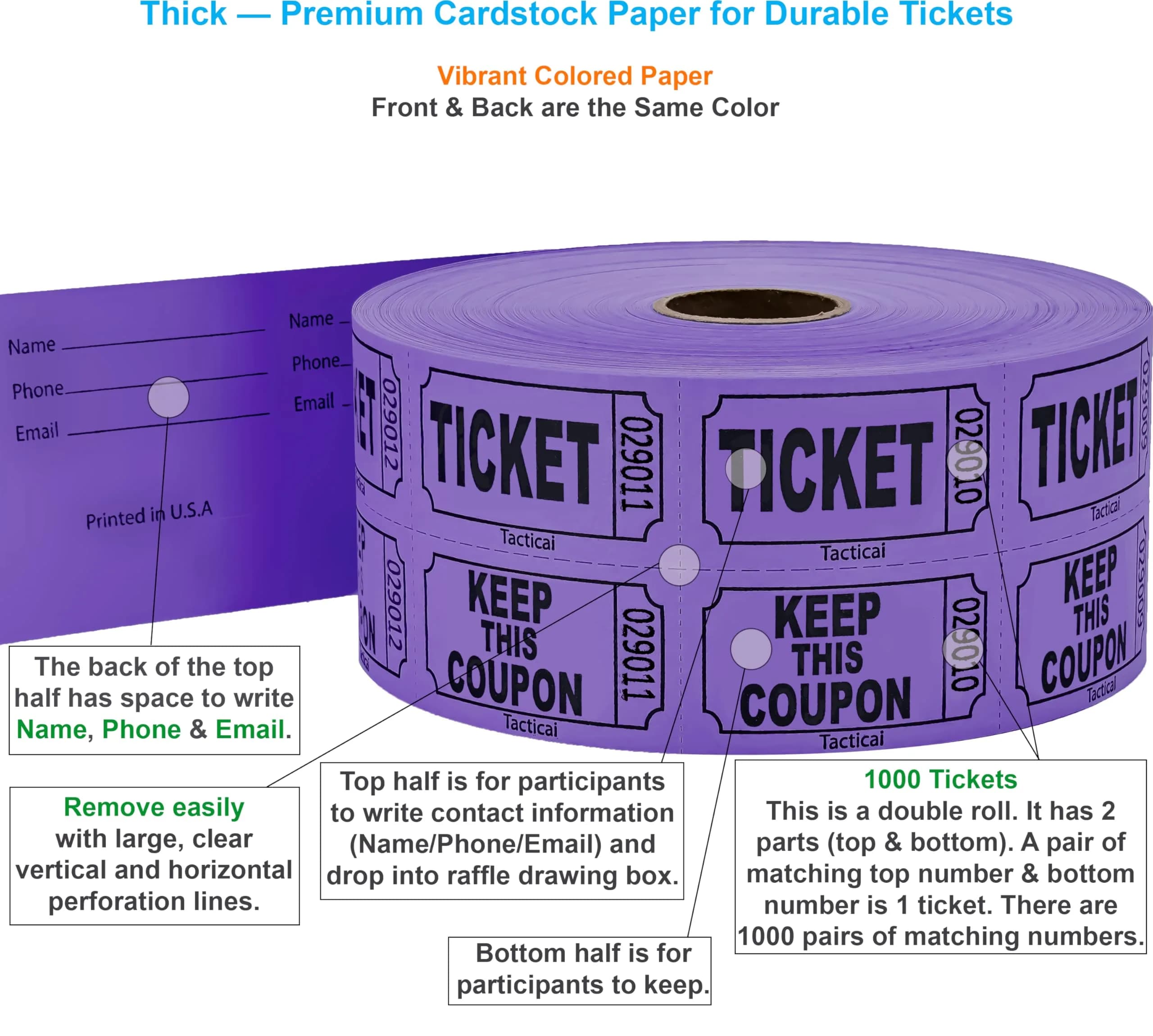 Tacticai Purple Double Roll Raffle Tickets (1000 Count) for Event Entry & Class Rewards - view 2