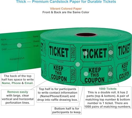 Tacticai Green Raffle Tickets Double Roll 1000 Count | Consecutively Numbered for Events thumbnail 2