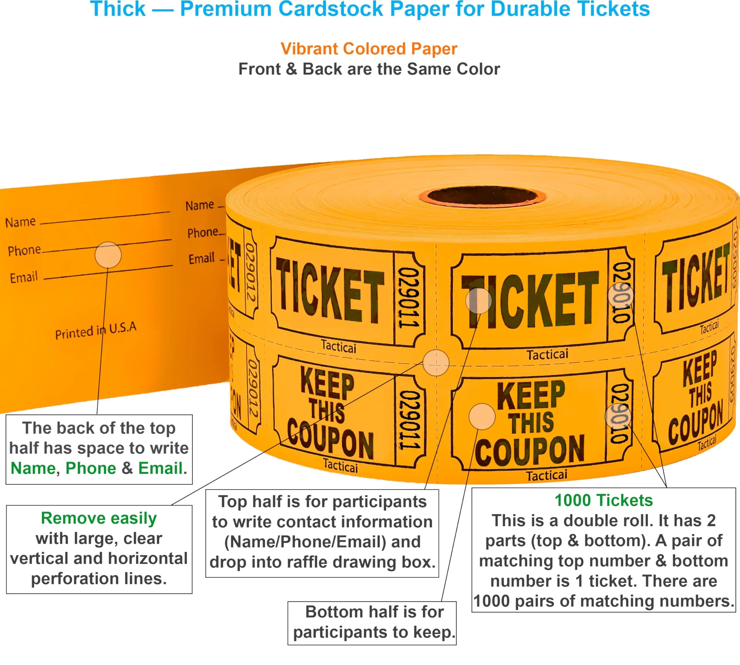 Tacticai Orange Raffle Tickets 1000 Count | Event & Fundraiser Essentials - view 2