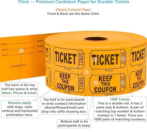 Tacticai Orange Raffle Tickets 1000 Count | Event & Fundraiser Essentials thumbnail 2