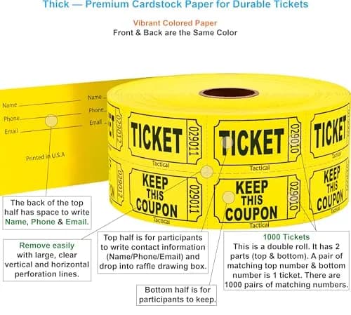 Tacticai Raffle Tickets Double Roll 1000 Count Yellow | Smooth Ink Flow Office Product thumbnail 2