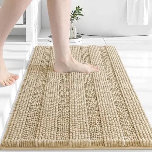 Grandaily Chenille Bathroom Rugs 30x20 | Soft Absorbent Bath Mat, Beige, Anti-Skid, Quick-Dry thumbnail 1