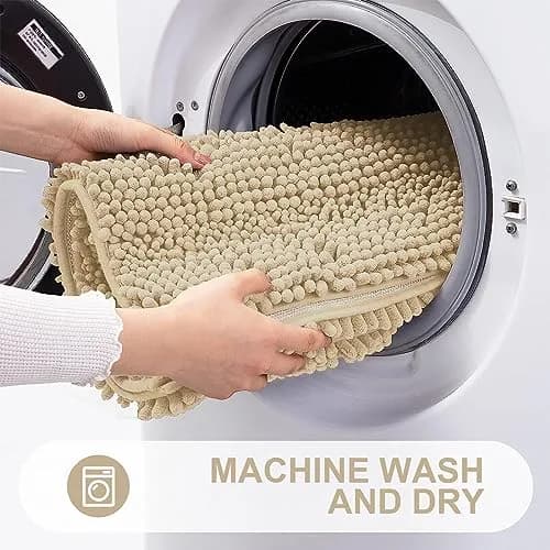 Grandaily Chenille Bathroom Rugs 30x20 | Soft Absorbent Bath Mat, Beige, Anti-Skid, Quick-Dry thumbnail 6