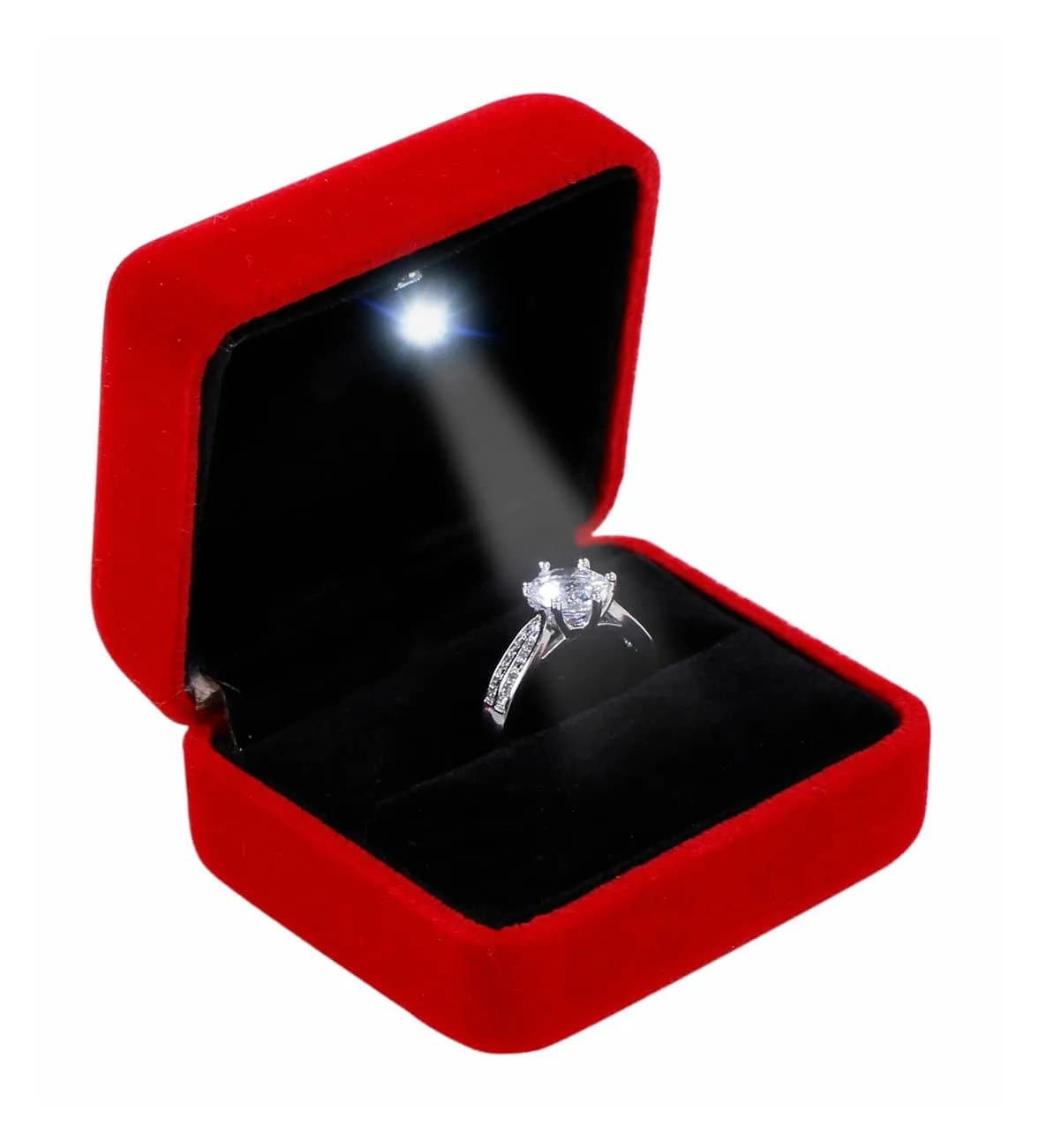 Omeet LED Velvet Ring Box for Proposal, Engagement, Wedding, Slim - Red | Compact & Elegant Jewelry Storage — Red