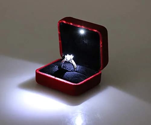 Omeet LED Velvet Ring Box for Proposal, Engagement, Wedding, Slim - Red | Compact & Elegant Jewelry Storage thumbnail 5