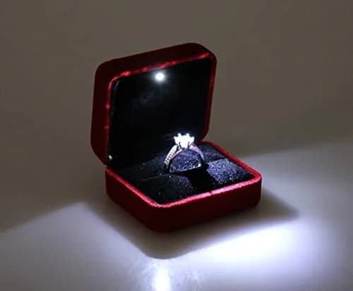 Omeet LED Velvet Ring Box for Proposal, Engagement, Wedding, Slim - Red | Compact & Elegant Jewelry Storage thumbnail 6