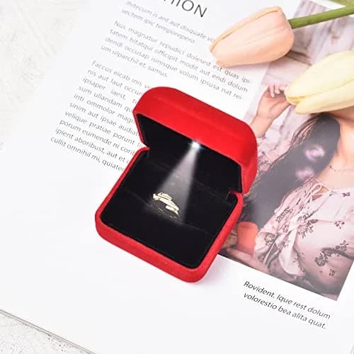 Omeet LED Velvet Ring Box for Proposal, Engagement, Wedding, Slim - Red | Compact & Elegant Jewelry Storage thumbnail 2