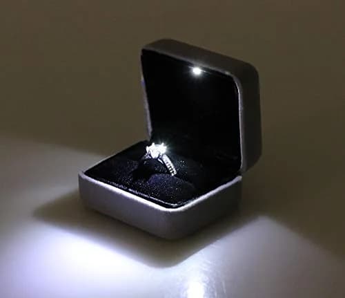 Omeet LED Velvet Ring Box for Proposal, Engagement, Wedding, Slim - Grey | Compact Jewelry Storage Case thumbnail 5