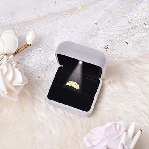Omeet LED Velvet Ring Box for Proposal, Engagement, Wedding, Slim - Grey | Compact Jewelry Storage Case thumbnail 4