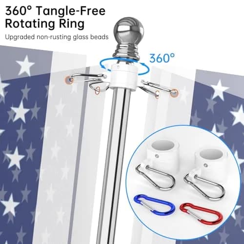 ZMTECH 6 FT Stainless Steel Flag Pole Kit with Upgraded Bracket & Tangle Free Rings | Adjustable Residential & Commercial Use thumbnail 3