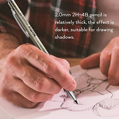Nicpro 6PCS Metal Mechanical Pencil Set, Full Copper Drafting Pencil 0.3, 0.5, 0.7, 0.9 mm & 2PCS 2mm Graphite Lead Holder for Art Sketching Drawing thumbnail 5
