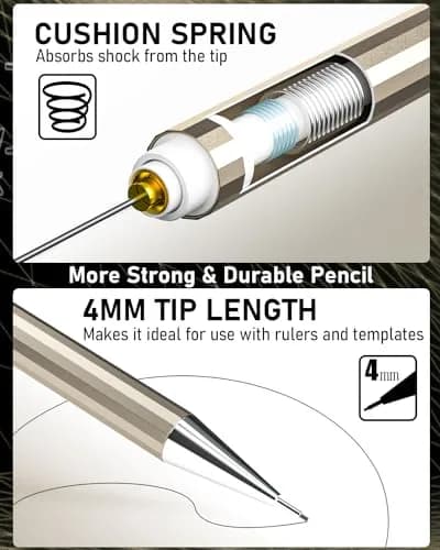 Nicpro 6PCS Metal Mechanical Pencil Set, Full Copper Drafting Pencil 0.3, 0.5, 0.7, 0.9 mm & 2PCS 2mm Graphite Lead Holder for Art Sketching Drawing thumbnail 2