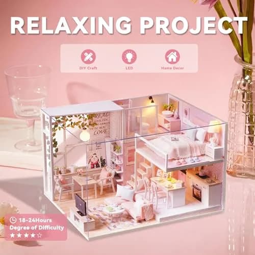 Flever Tranquil Life DIY Miniature Dollhouse Kit with Loft Apartment Scene, 1:32 Scale | 18-24 Hour Assembly thumbnail 4