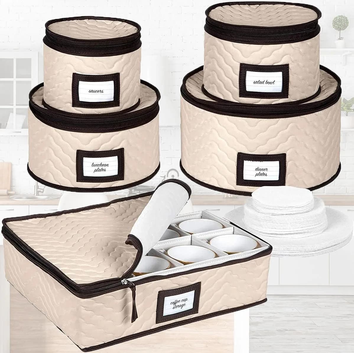 HOLDN’ STORAGE 5-Piece China Storage Container Set for 12 Place Settings | Quilted Microfiber with Dividers - view 7