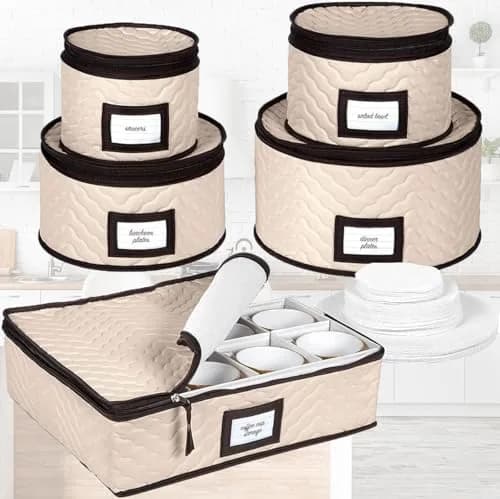 HOLDN’ STORAGE 5-Piece China Storage Container Set for 12 Place Settings | Quilted Microfiber with Dividers thumbnail 7