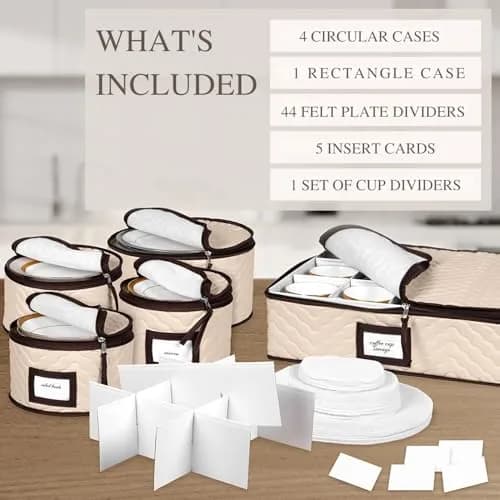 HOLDN’ STORAGE Beige 5-Piece Quilted Microfiber China Storage Set with Dividers for 12 Place Settings - view 3