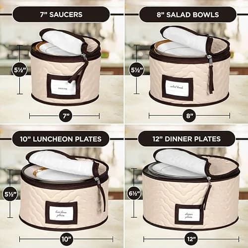 HOLDN’ STORAGE Beige 5-Piece Quilted Microfiber China Storage Set with Dividers for 12 Place Settings - view 4