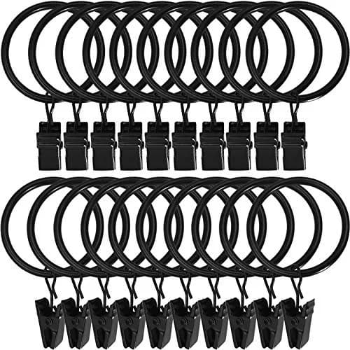 LLPJS Curtain Rings with Clips 1.5 inch ID | 20 Pack Black Durable Metal thumbnail 1