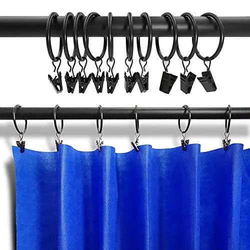 LLPJS Curtain Rings with Clips 1.5 inch ID | 20 Pack Black Durable Metal thumbnail 6