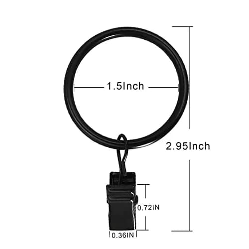 LLPJS Curtain Rings with Clips 1.5 inch ID | 20 Pack Black Durable Metal thumbnail 2