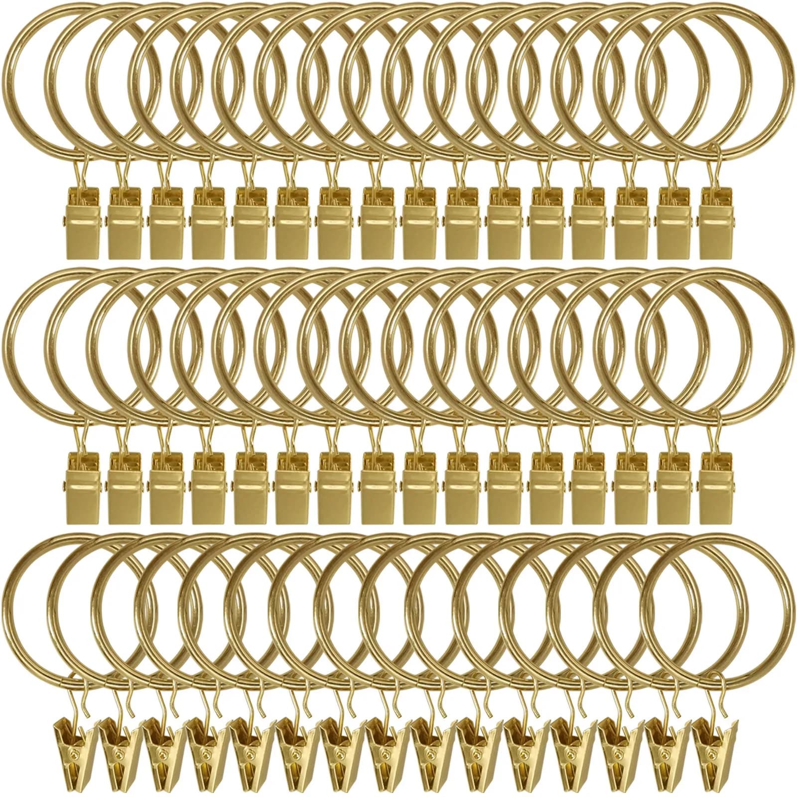 LLPJS Curtain Rings with Clips 1.5 inch ID | Gold 60 Pack for Elegant Drapery (70-120 chars)