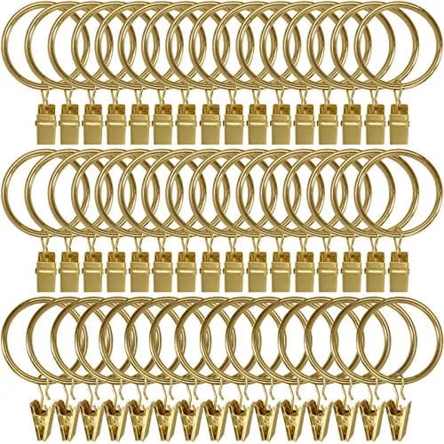 LLPJS Curtain Rings with Clips 1.5 inch ID | Gold 60 Pack for Elegant Drapery (70-120 chars) thumbnail 1