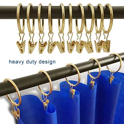 LLPJS Curtain Rings with Clips 1.5 inch ID | Gold 60 Pack for Elegant Drapery (70-120 chars) thumbnail 6