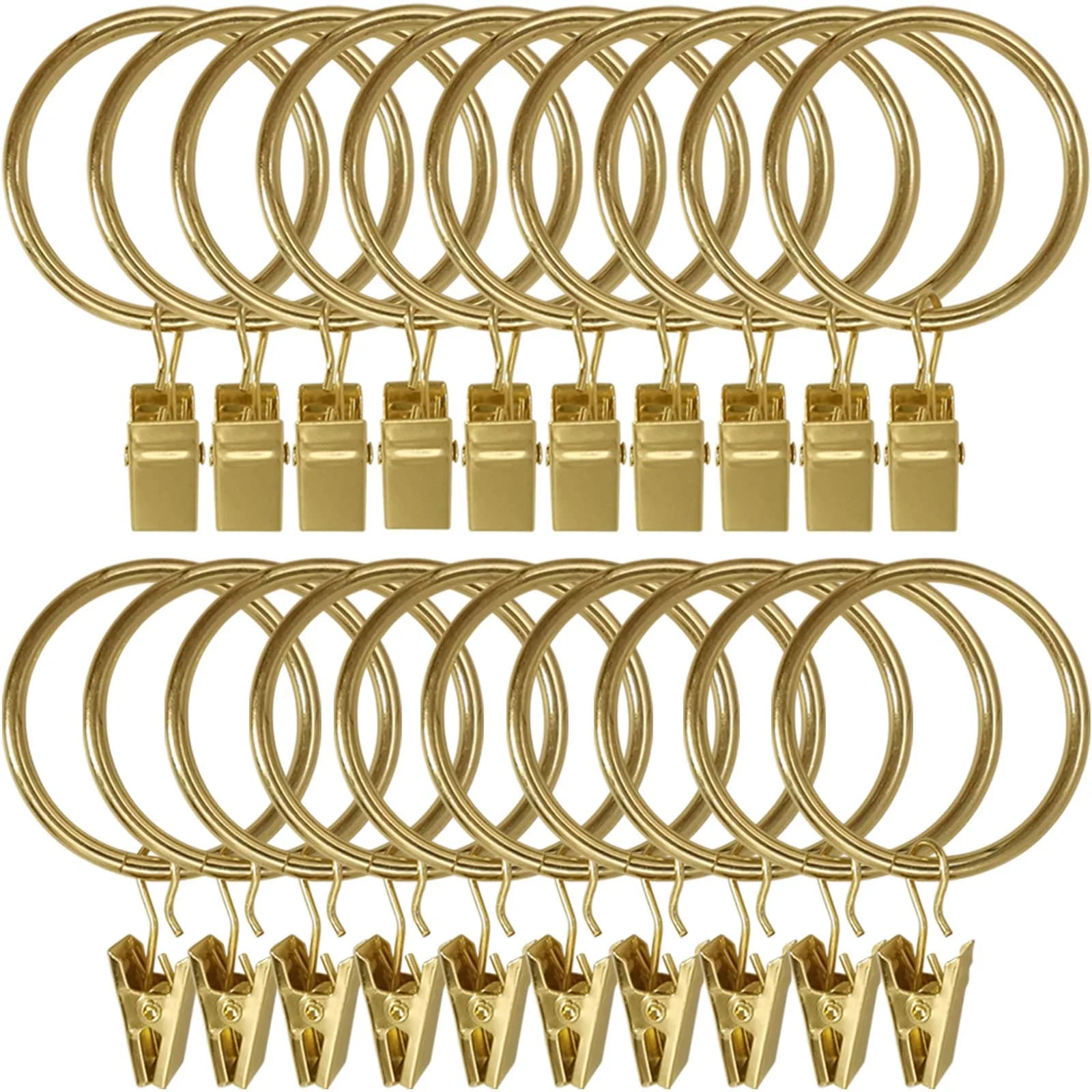 LLPJS Curtain Rings with Clips 1.5 inch ID | Gold, Set of 20, Durable & Elegant — Gold