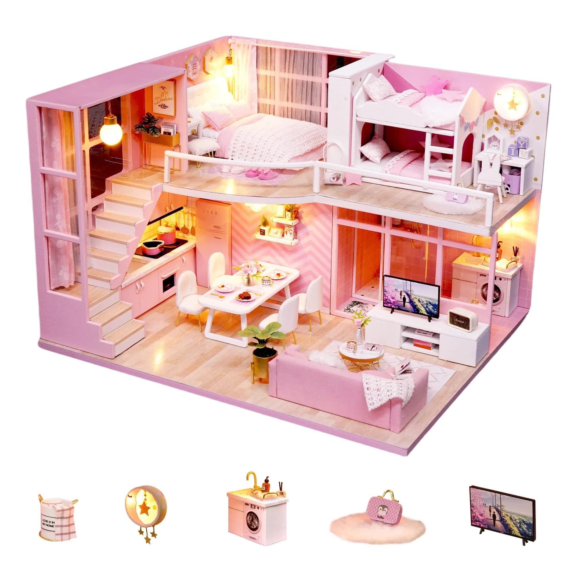 Flever Dream Angel DIY Dollhouse Miniature Kit 24cm (9.6") | 1:32 Scale Craft Model for Ages 14+ - main product image