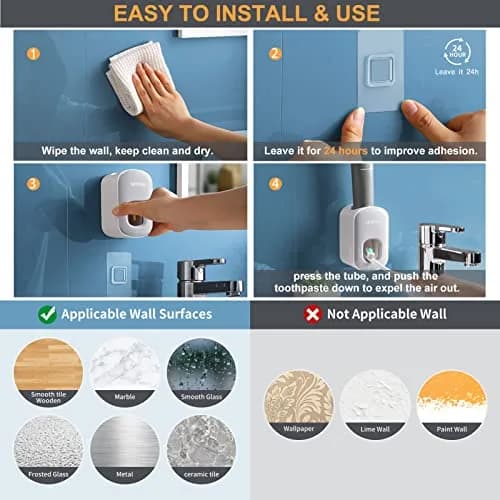 MOPMS Automatic Toothpaste Dispenser Grey | Hygienic Hands-Free Squeeze for Kids & Adults thumbnail 4