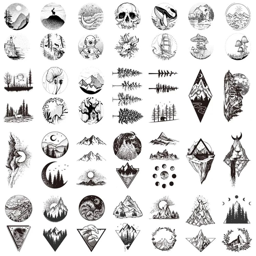 glaryyears 30pcs Realistic Mountain Space Temporary Tattoos | Waterproof, Skin-Friendly, Vibrant Designs for Festivals & Parties