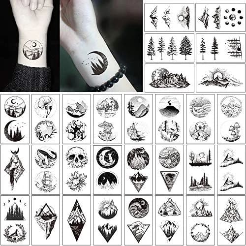 glaryyears 30pcs Realistic Mountain Space Temporary Tattoos | Waterproof, Skin-Friendly, Vibrant Designs for Festivals & Parties thumbnail 2
