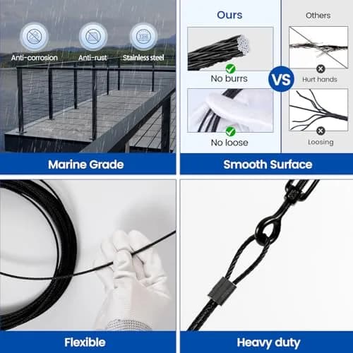 Muzata 200ft 1/8" Black T316 Stainless Steel Cable Railing Wire Rope WR19 | Modern Black Finish, Rust-Resistant, 1800 lbs Strength thumbnail 4