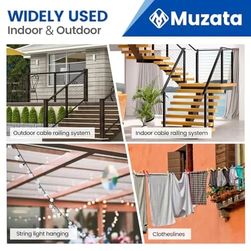 Muzata 200ft 1/8" Black T316 Stainless Steel Cable Railing Wire Rope WR19 | Modern Black Finish, Rust-Resistant, 1800 lbs Strength thumbnail 5