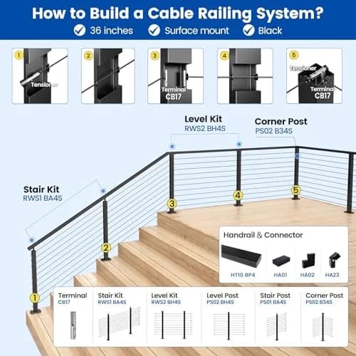 Muzata 200ft 1/8" Black T316 Stainless Steel Cable Railing Wire Rope WR19 | Modern Black Finish, Rust-Resistant, 1800 lbs Strength thumbnail 6