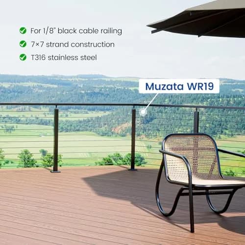 Muzata 200ft 1/8" Black T316 Stainless Steel Cable Railing Wire Rope WR19 | Modern Black Finish, Rust-Resistant, 1800 lbs Strength thumbnail 3