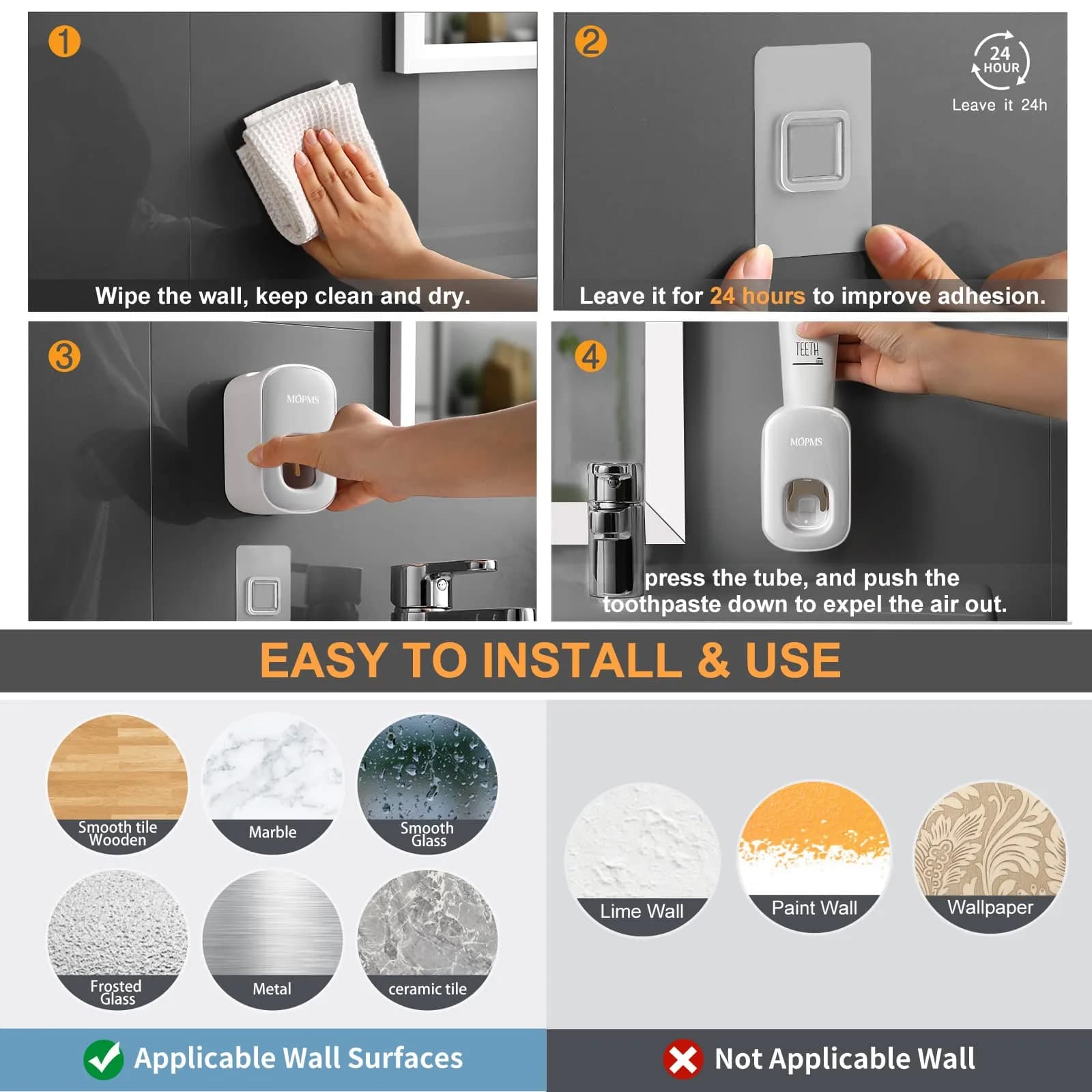 MOPMS Automatic Toothpaste Dispenser Black 1Pc | Hands-Free Squeeze for Kids & Adults - view 4