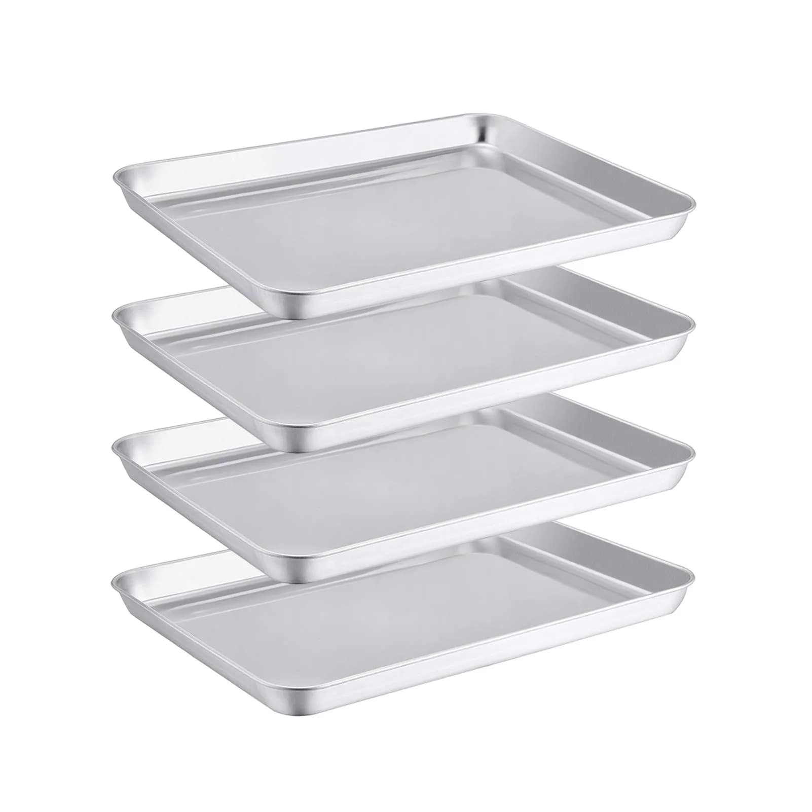 TeamFar 4 PCS Stainless Steel Toaster Oven Pan 10.5"x8"x1" | Healthy, Durable & Easy to Clean