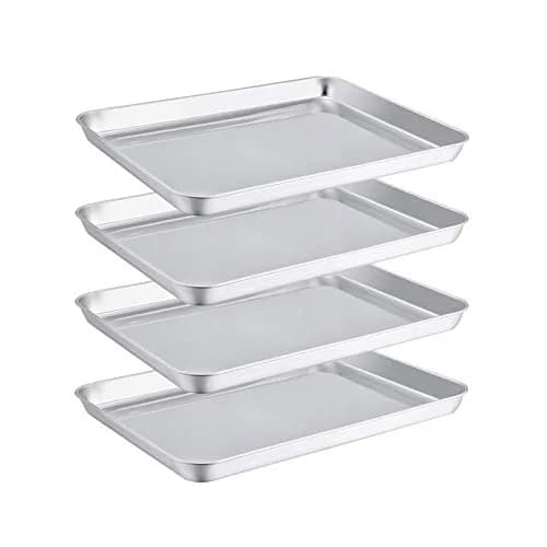 TeamFar 4 PCS Stainless Steel Toaster Oven Pan 10.5"x8"x1" | Healthy, Durable & Easy to Clean thumbnail 1
