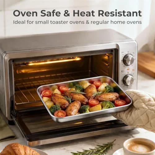 TeamFar 4 PCS Stainless Steel Toaster Oven Pan 10.5"x8"x1" | Healthy, Durable & Easy to Clean thumbnail 4